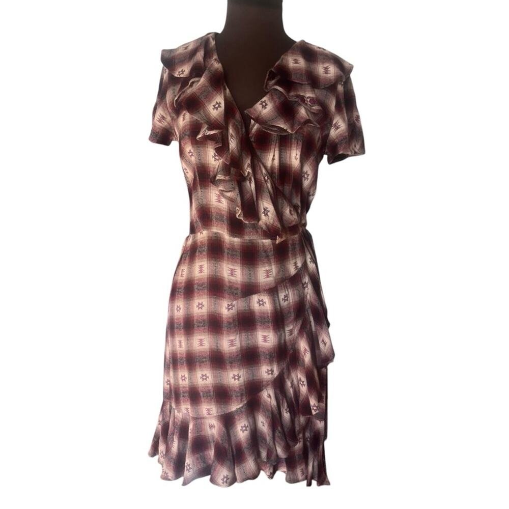 Y2K Ralph Lauren Denim & Supply Plaid Boho Grunge Southwestern Wrap Dress XS - Picture 2 of 9